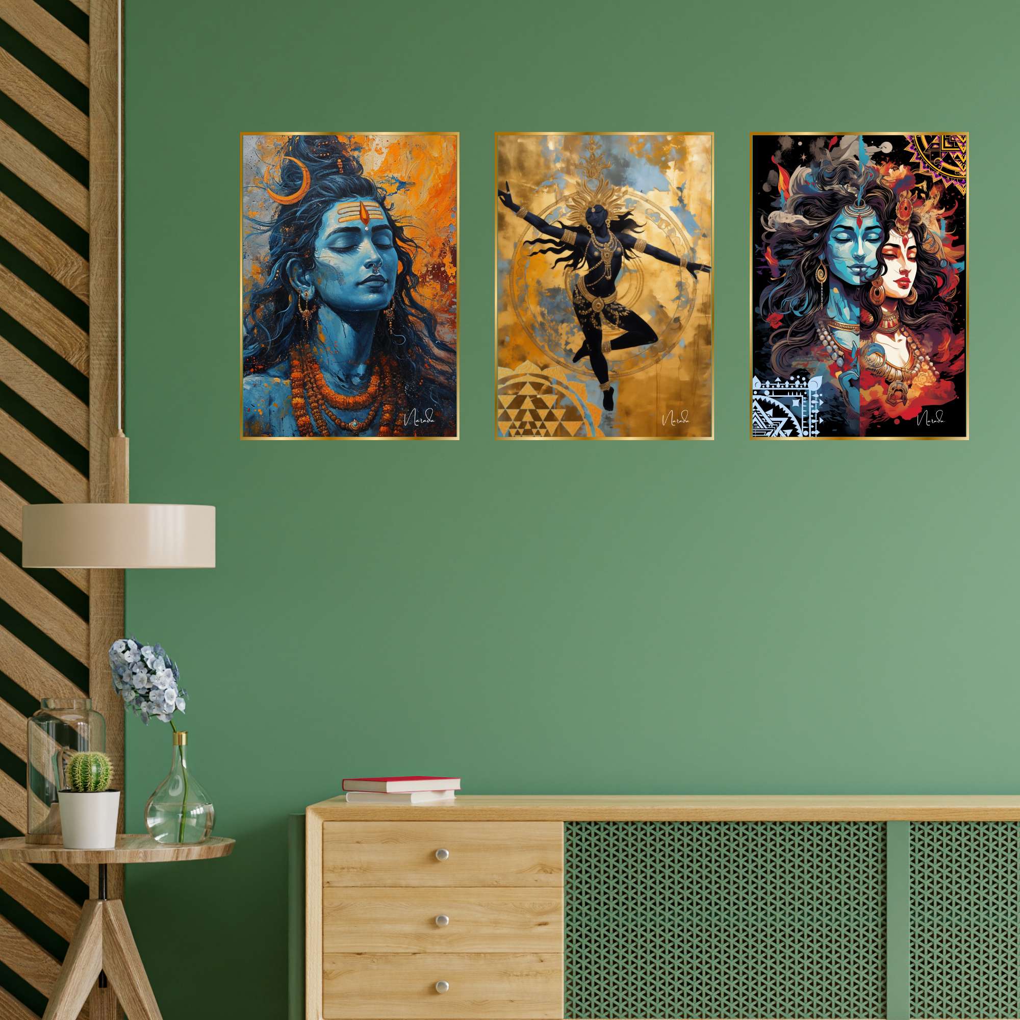 Set of Three Wall Paintings for Wall Dacoration Golden Framed Wall Paintings for Living Room & Bedroom Wall Art for Home Decoration & Office Wall Décor (18x12 inch CH-GD3-2) - Image 2
