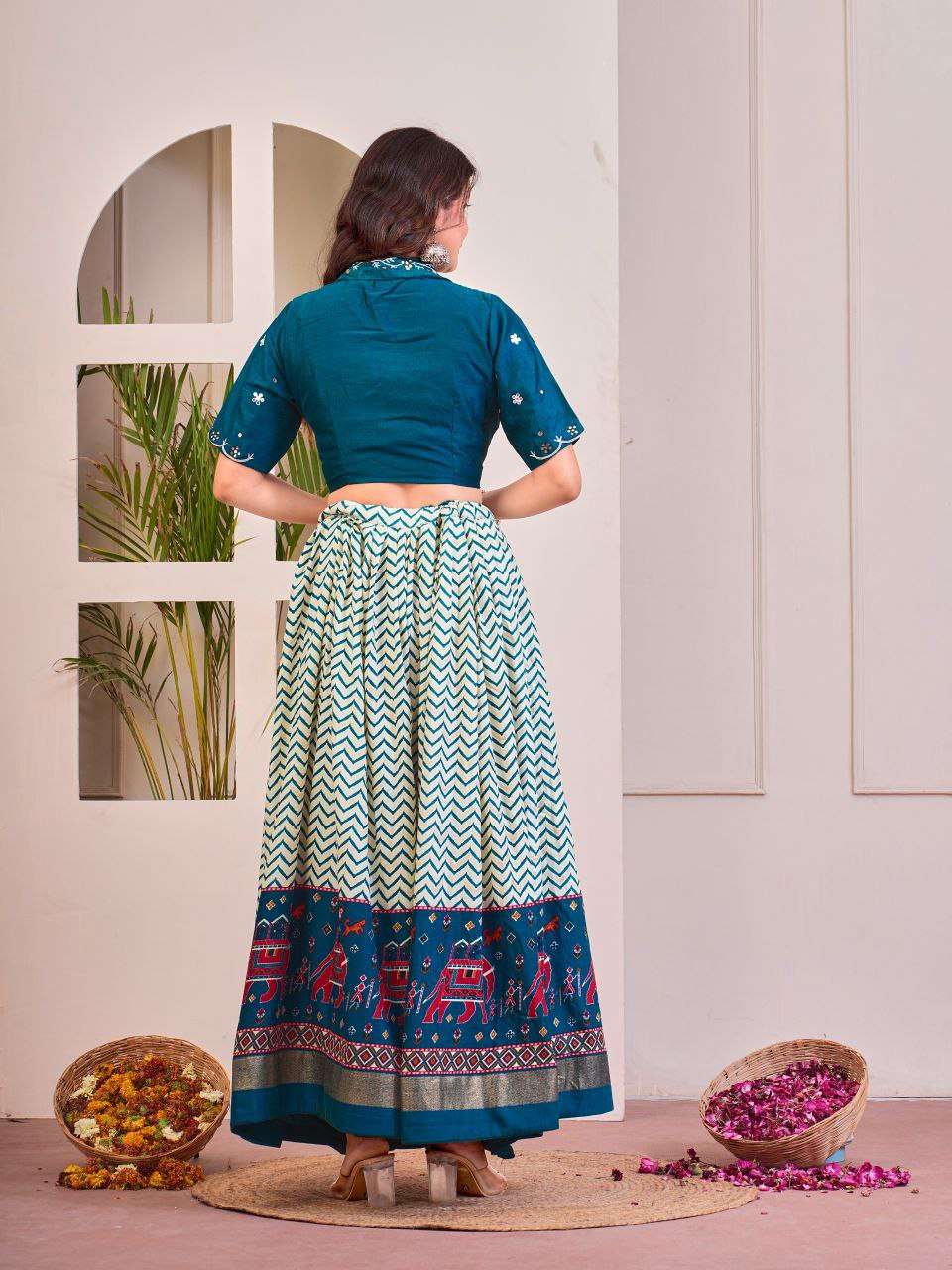 Women's Tussar Silk Patola Print Lehenga Choli Set with Foil Work