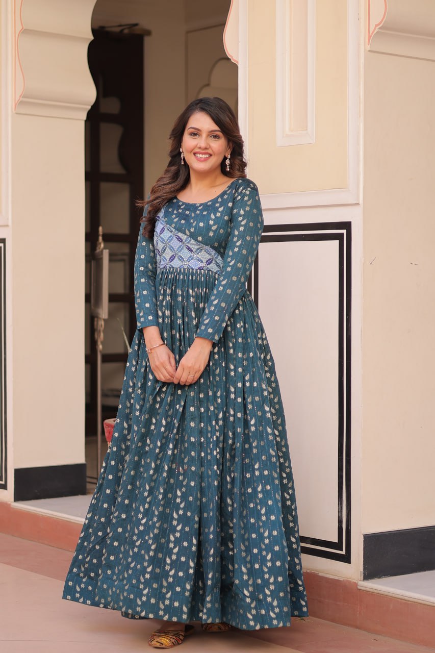 Women's Festive Berry Purple Printed Anarkali Gown with Intricate Zari Work & Embellished Yoke โ Perfect for Traditional & Celebration Wear - Image 12