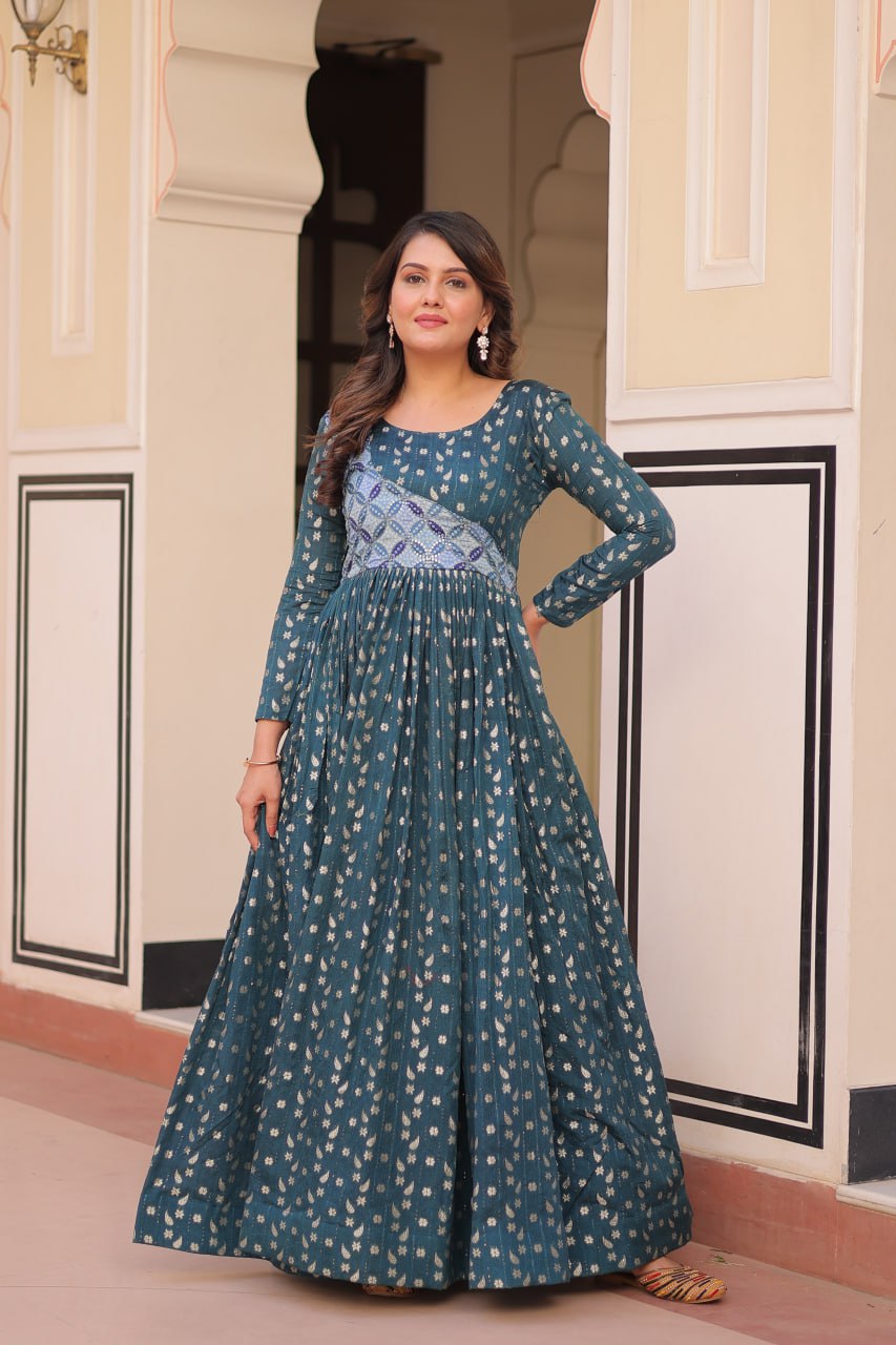 Women's Festive Berry Purple Printed Anarkali Gown with Intricate Zari Work & Embellished Yoke โ Perfect for Traditional & Celebration Wear - Image 11