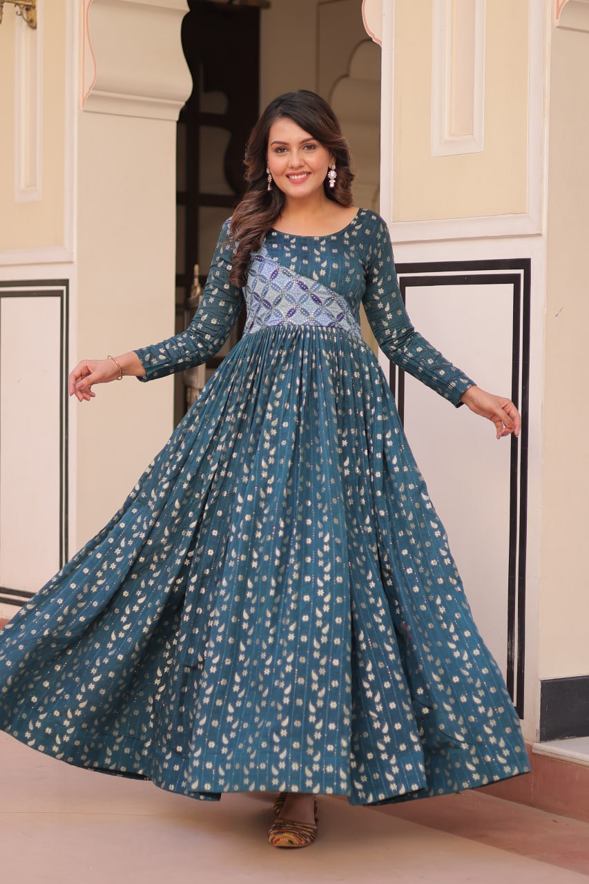 Women's Festive Berry Purple Printed Anarkali Gown with Intricate Zari Work & Embellished Yoke โ Perfect for Traditional & Celebration Wear - Image 10