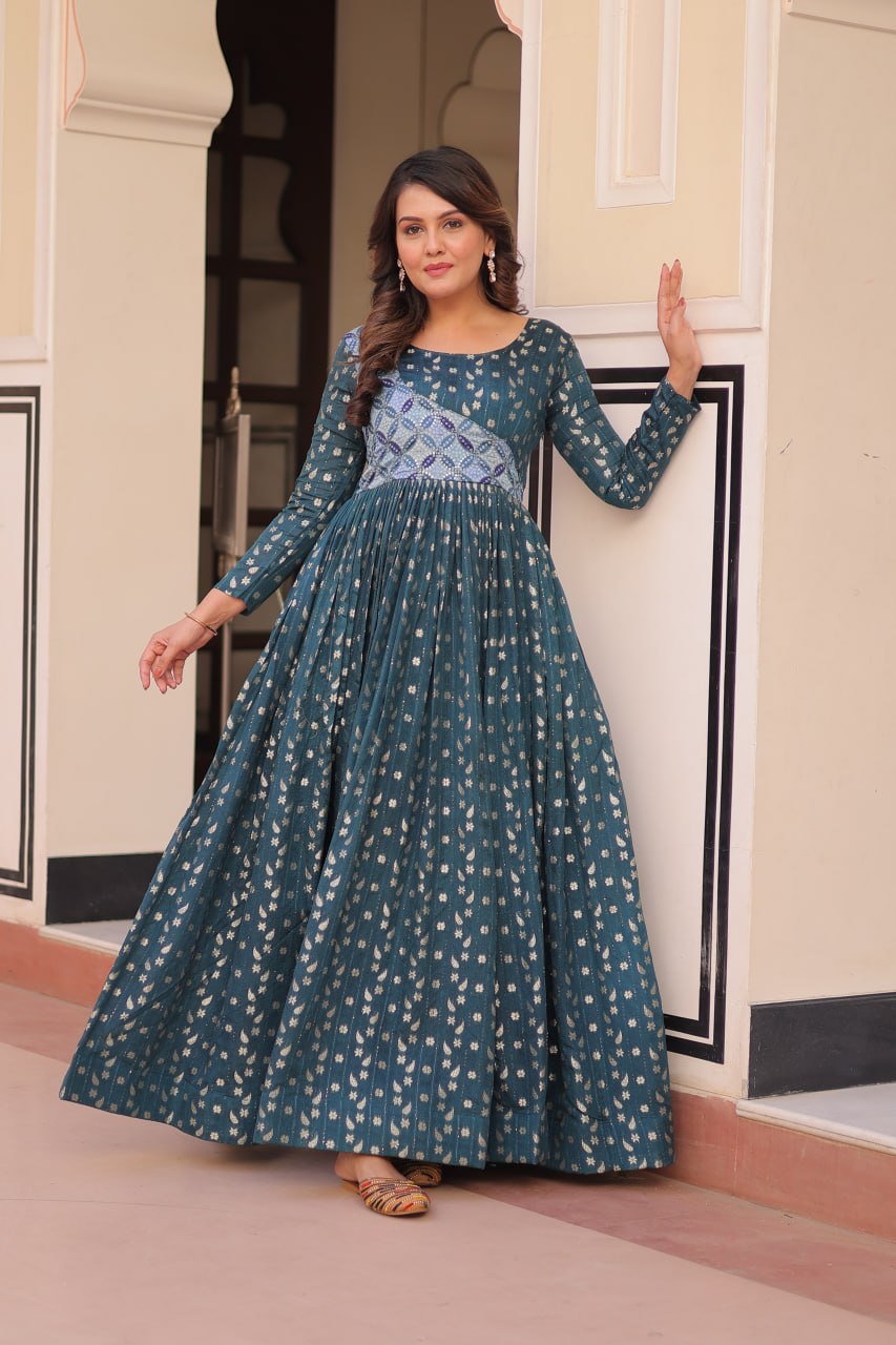 Women's Festive Berry Purple Printed Anarkali Gown with Intricate Zari Work & Embellished Yoke โ Perfect for Traditional & Celebration Wear - Image 9