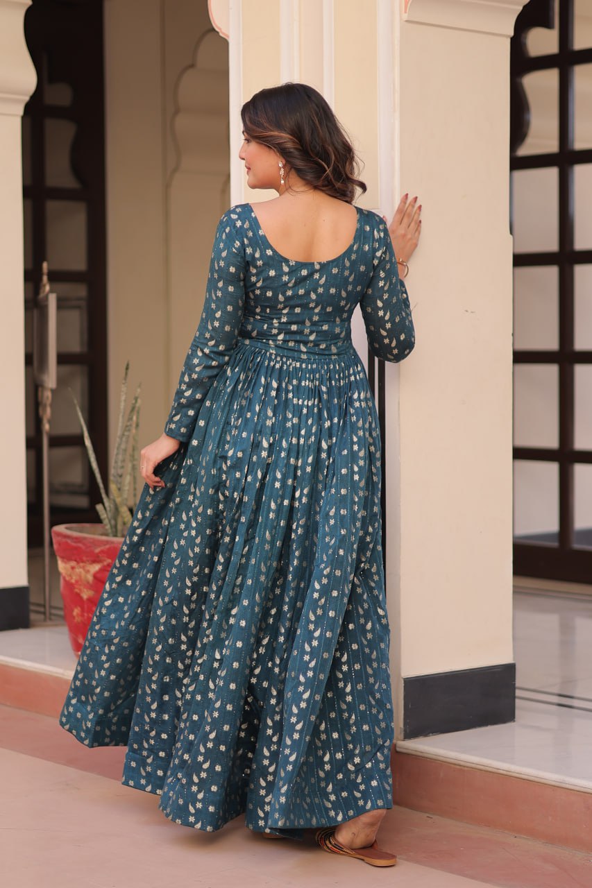 Women's Festive Berry Purple Printed Anarkali Gown with Intricate Zari Work & Embellished Yoke โ Perfect for Traditional & Celebration Wear - Image 8